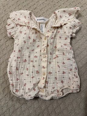 H&M Cream Baby Girl Button Romper with Pink Floral Print